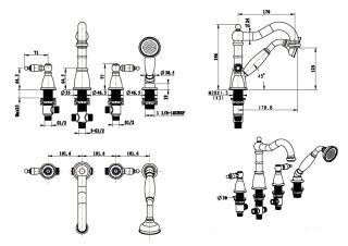 Смеситель на борт ванны Boheme 4отв. ROYAL, бронза