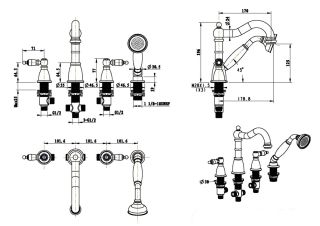 Смеситель на борт ванны Boheme 4отв. ROYAL CRISTAL, бронза
