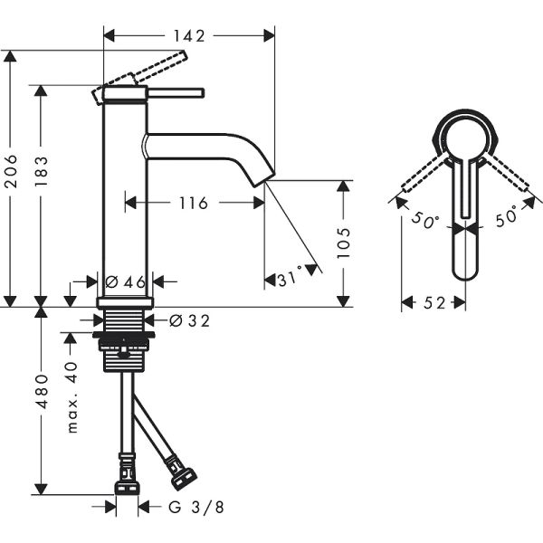 Смеситель для раковины Hansgrohe Tecturis S 73311000 Хром