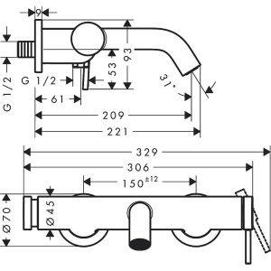 Смеситель для ванны Hansgrohe Tecturis S 73422000 Хром