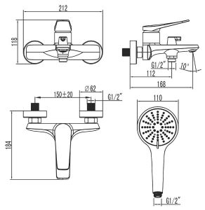 Смеситель для ванны Lemark Bronx LM3714BL чёрный