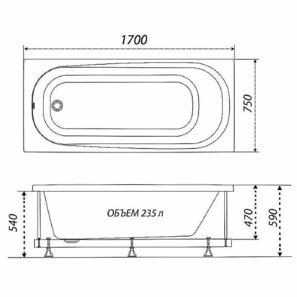 Акриловая ванна Triton Дина Щ0000050444 170x75 см белый