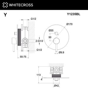 Смеситель скрытого монтажа на 2 потребителя WHITECROSS Y Y1235CPB брашированная медь