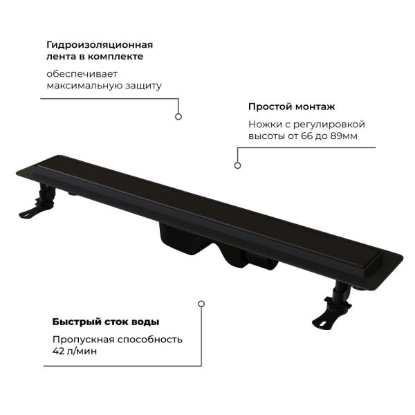 Душевой лоток RGW Drain Leo-31 60213160-04 60см под плитку чёрный