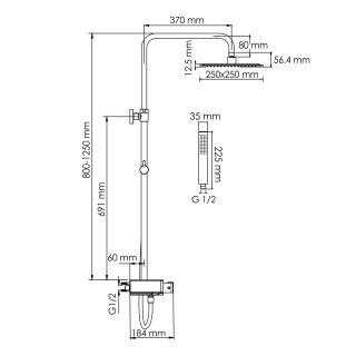 Душевая стойка WasserKRAFT Abens Thermo A114.255.218.CB T с термостатом чёрный матовый
