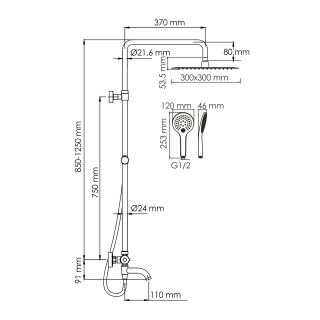 Душевая стойка WasserKRAFT Mindel Thermo A188.163.155.WM T с термостатом белый матовый