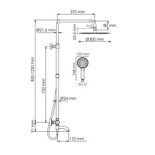 Душевая стойка WasserKRAFT Sauer Thermo A188.263.207.PG T с термостатом золото