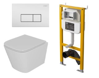 Комплект D&K Унитаз подвесной безободковый (торнадо) DT1436516, Инсталляция DI8050127, Клавиша смыва DB1499016 белый (DS1431622)