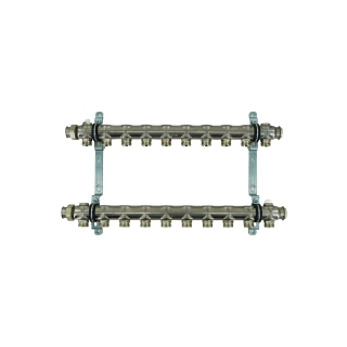 Коллекторная группа, ELSEN, 1, 10 контуров, размер отвода-3/4, PN, бар-6, T°C -от 0 до +90, EMi01.10, без вентилей и расходомеров, нержавеющая сталь
