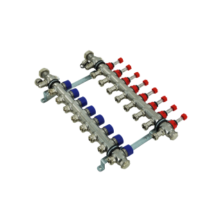 Коллекторная группа, ELSEN, 1, 8 контуров, размер отвода-3/4, PN, бар-4, T°C -от 0 до +70, EMi03.08, с вентилями и расходомерами, нержавеющая сталь