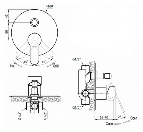 Встраиваемый смеситель с переключателем, хром/белый Cezares LACONICO-C-VDI-BLC