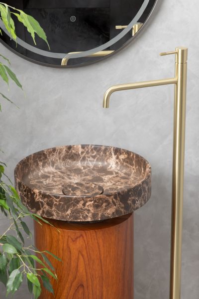 Накладная раковина с пьедесталом золото Armadi Art Sole Corian 801-ED+801-Base-Rwood Emprador/Red Wood Накладная раковина с пьедесталом золото Armadi Art Sole Corian 801-ED+801-Base-Rwood Emprador/Red Wood
