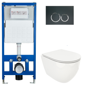 Комплект Cerutti SPA инсталляция CR555 подвесной безободковый унитаз Ticino Aria CT8911 кнопка смыва CR02BK