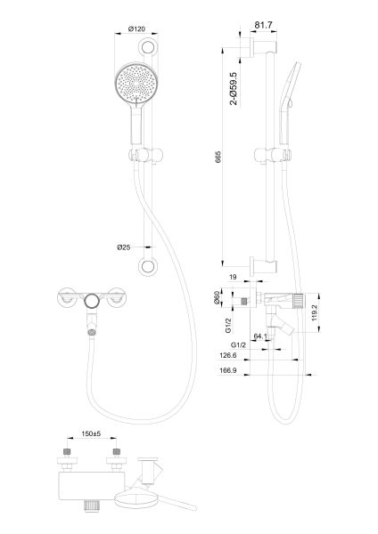 Смеситель для ванны с душевым гарнитуром Wonzon & Woghand Click WW-FE05L222-MB чёрный матовый