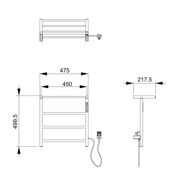 Полотенцесушитель электрический Wonzon & Woghand Bonn WW-AL402-GM с полкой 47x50 см тёмный графит