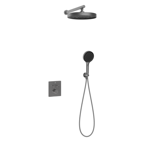 Душевой комплект Vincea Inspire VSFW-3I21MT2GM встраиваемый, термостатический, двухрежимный, вороненая сталь