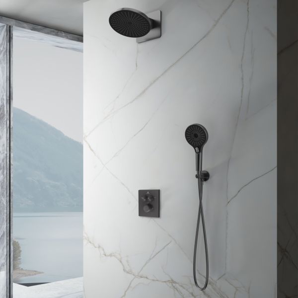 Душевой комплект Vincea Inspire VSFW-3I21MT5GM встраиваемый, термостатический, двухрежимный, вороненая сталь