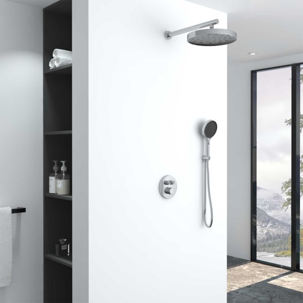 Душевой комплект Vincea Inspire VSFW-3I22MT2GM встраиваемый, термостатический, двухрежимный, вороненая сталь