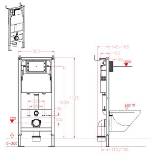 Azario IN-500G+IN-005.03 Инсталляция для подвесного унитаза с хром глянцевой кнопкой смыва