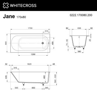 Ванна из искусственного камня Whitecross Jane 0222.170080.200 170x80 см белый матовый