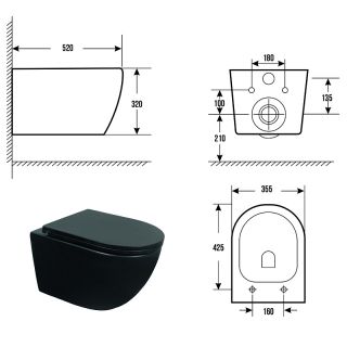 Унитаз подвесной Azario Ines AZ-W03-SB безободковый торнадо чёрный матовый