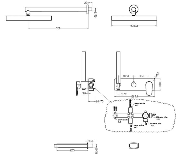 Душевой комплект Boheme Spectre 454-2-GM оружейная сталь Душевой комплект Boheme Spectre 454-2-GM оружейная сталь