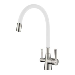 Смеситель для кухни Lemark Comfort LM3075BN-White с подключением к фильтру питьевой воды никель/белый