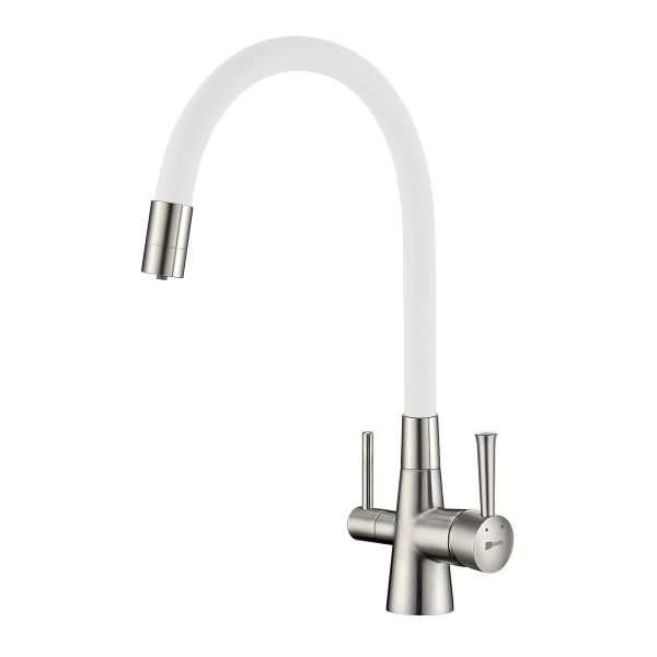 Смеситель для кухни Lemark Comfort LM3075BN-White с подключением к фильтру питьевой воды никель/белый