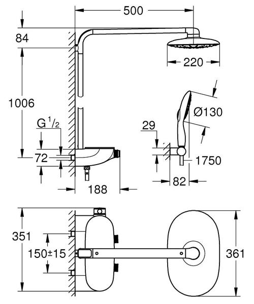 Душевая система Grohe Rainshower System SmartControl Mono 26361000 хром
