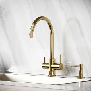Смеситель для кухни Sancos Тапер (Taper) SC4012ZG с краном для фильтра золото