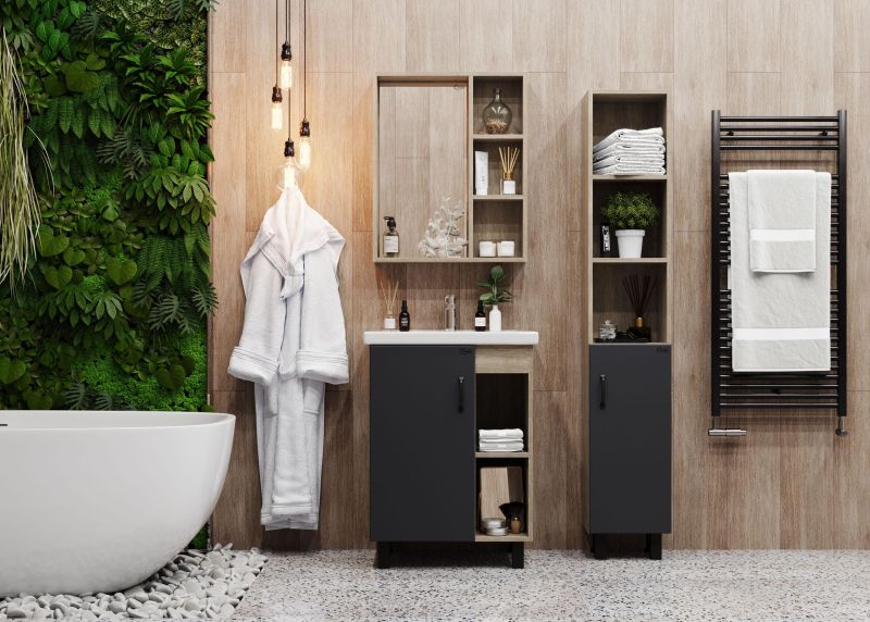 Пенал напольный Onika Тимбер 403067 30см серый матовый/дуб сонома