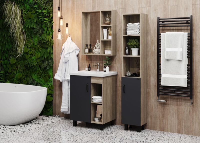 Пенал напольный Onika Тимбер 403067 30см серый матовый/дуб сонома