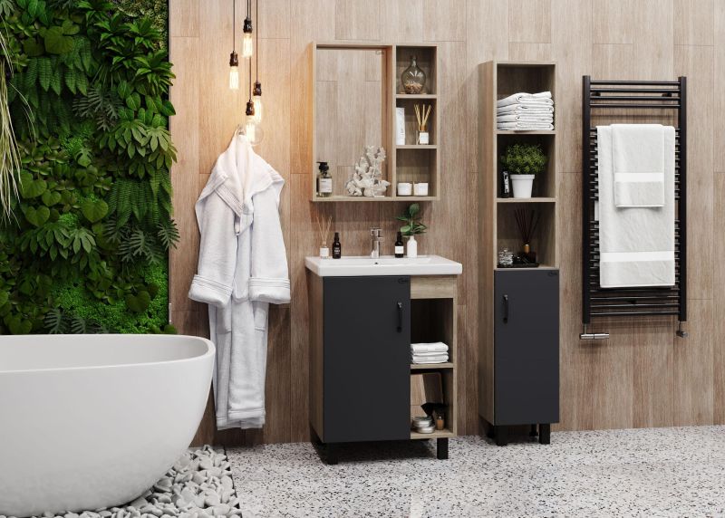 Пенал напольный Onika Тимбер 403067 30см серый матовый/дуб сонома