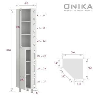 Пенал напольный Onika Айленд 403082 угловой 30см белый Пенал напольный Onika Айленд 403082 угловой 30см белый