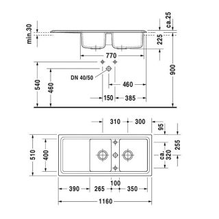 Мойка кухонная Duravit Cassia 7513111600 серая 116 см