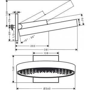 Верхний душ Hansgrohe  Rainfinity 360 1jet с настенным креплением 26230140