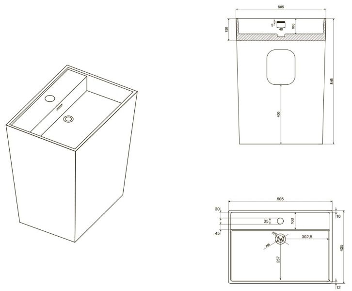 Напольная раковина NT Bagno Padova NT406 60см белый матовый