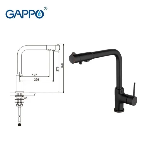 Смесители для кухни Gappo G4390-10 с подключением под фильтр чёрный Смесители для кухни Gappo G4390-10 с подключением под фильтр чёрный