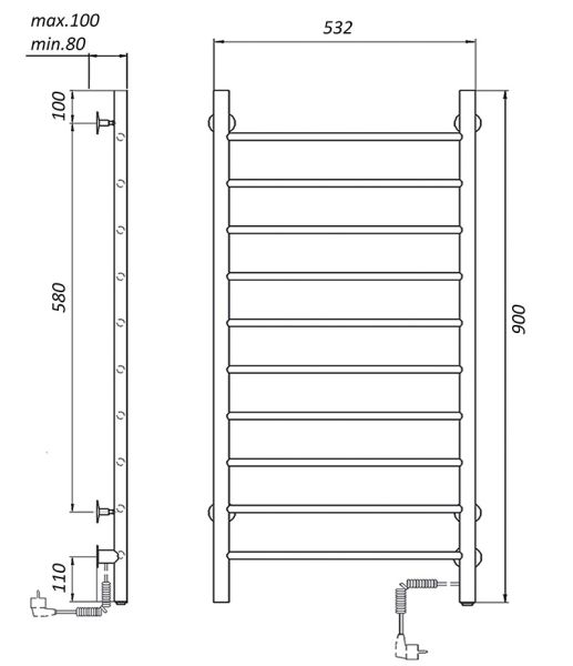 Полотенцесушитель электрический Domoterm Аврора DMT 109-10 50x90 EK R чёрный
