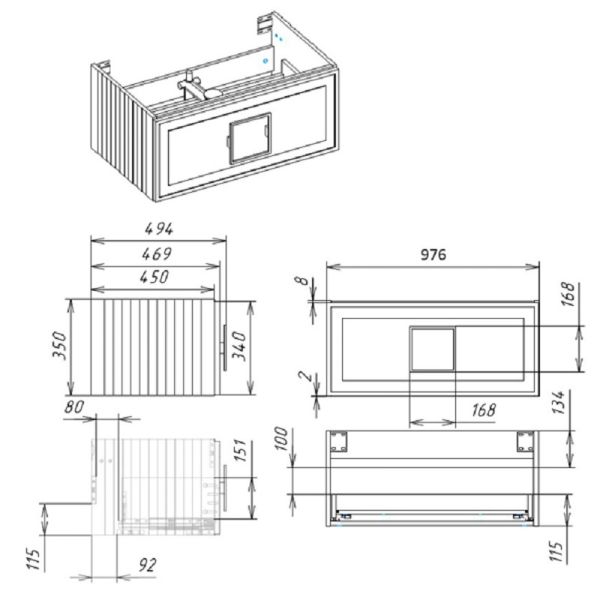 Тумба под раковину La Fenice Cubo Grigio FNC-01-CUB-B-100C 100 см