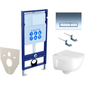 Комплект унитаза с инсталляцией Aquatek SET AQUATEK ПОЛАРИС-020 4в1 с сиденьем Микролифт и клавишей смыва хром