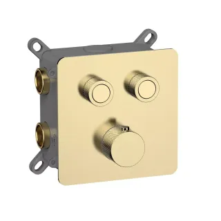 Встраиваемый смеситель-термостат на 2 источника AQUAme AQM8811BG с регулировкой напора золото брашированное