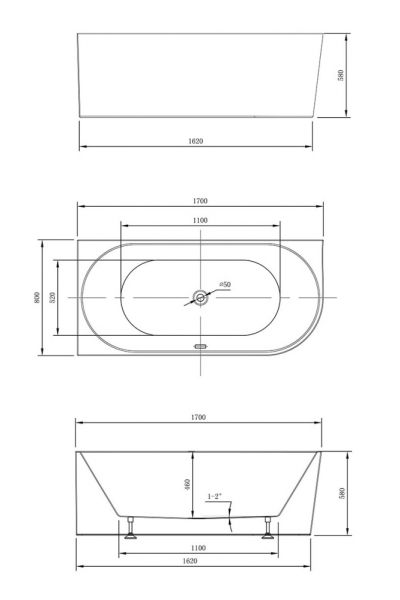 Акриловая ванна Vincea VBT-402-1700R 170 x 80 см