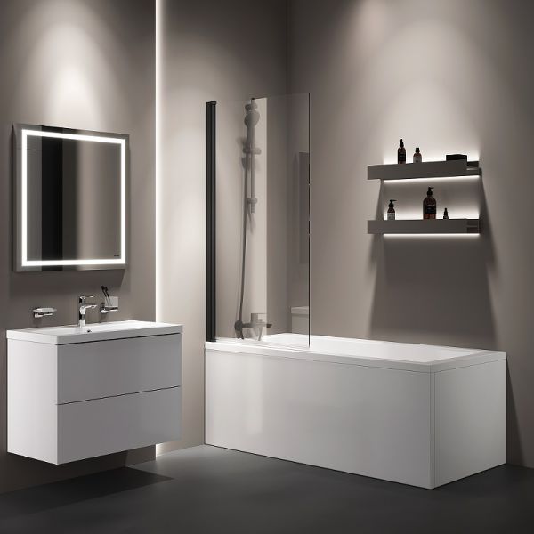 Шторка на ванну AM.PM Gem 80 W90BS-D080-140BT профиль Черный матовый стекло прозрачное