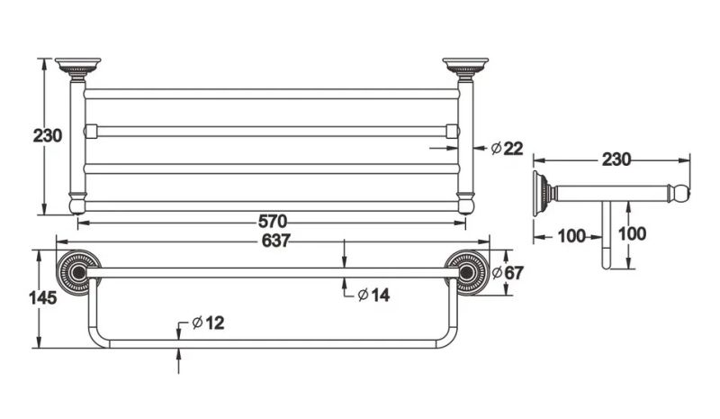 Полка для полотенец Rose RG1408Q 64см бронза Полка для полотенец Rose RG1408Q 64см бронза