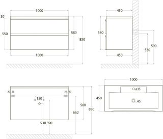 Подвесная тумба под раковину Art&Max Bianchi 100см белый глянцевый AM-Bianchi-1000-2C-SO-BL