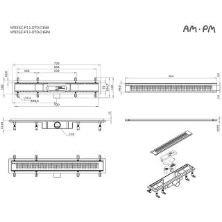Душевой лоток AM.PM PrimeFlow 70 W02SC-P11-070-01SB с решеткой Хром матовый Cut Gradient Душевой лоток AM.PM PrimeFlow 70 W02SC-P11-070-01SB с решеткой Хром матовый Cut Gradient