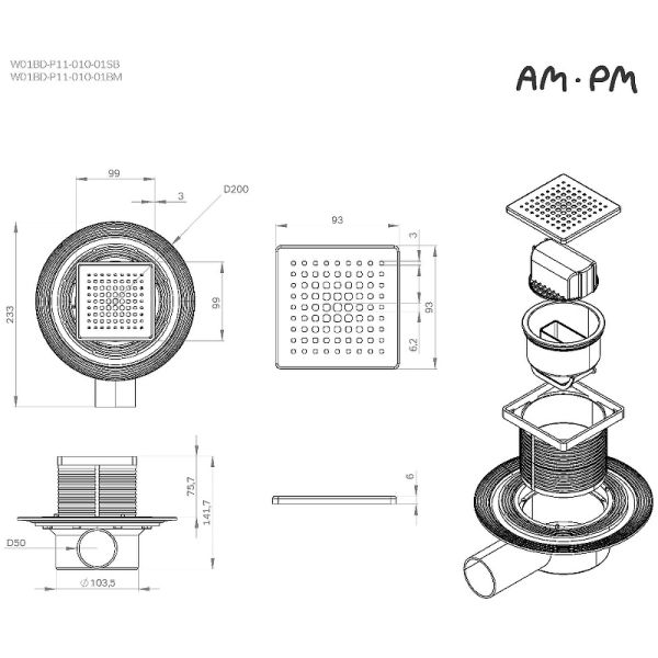 Душевой трап AM.PM MasterFlow 10 W01BD-P11-010-01SB с решеткой Хром матовый Cut Gradient Душевой трап AM.PM MasterFlow 10 W01BD-P11-010-01SB с решеткой Хром матовый Cut Gradient