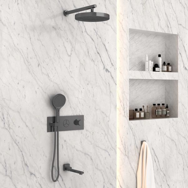 Душевой комплект Vincea VSFW-432TI2GM встраиваемый, трехрежимный, термостатический, вороненая сталь