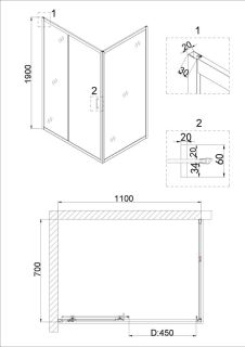 Душевая дверь Niagara NG-82-11AB 110см чёрный/прозрачное